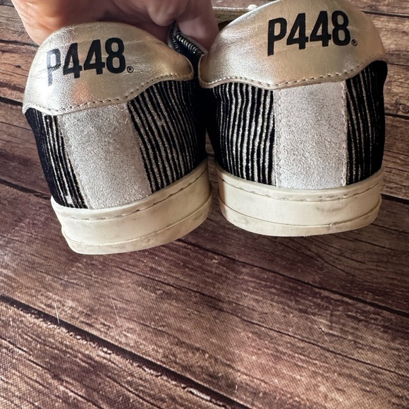 ⭐️ P448 Women’s Sneakers - Size 38 (US 8)  - Black/white Suede with Gold Accents - Picture 5 of 9